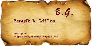 Benyák Géza névjegykártya