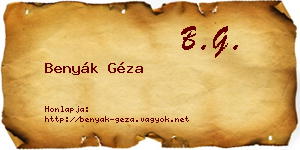 Benyák Géza névjegykártya
